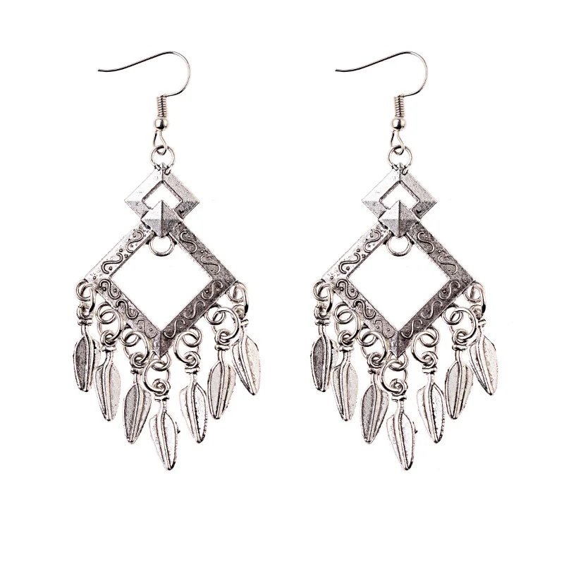 

Chinese Style Earrings Ethnic Peacock Flower Totem Leaf Hoop Earrings