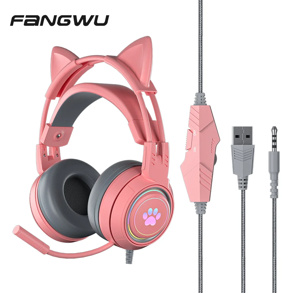 

Cat Ear Gaming Headphones For PC Computer Headsets With Microphone Noise Cancell Wired USB 3.5mm Plug For PS4/Xbox One