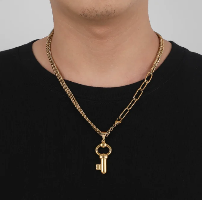 

Hip hop simple stainless steel key men's necklace chain