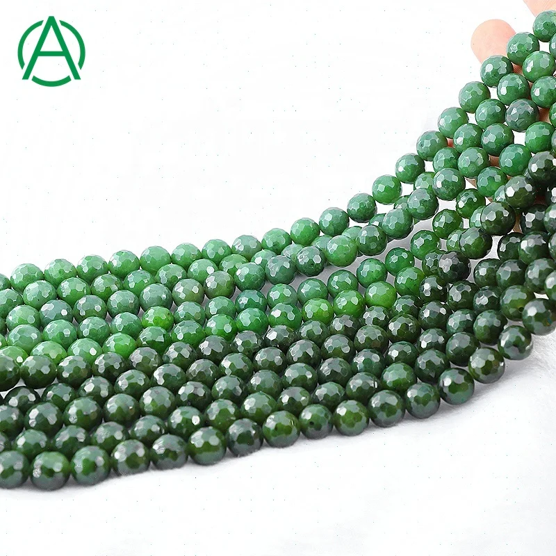 

ArthurGem Natural 8mm Faceted Round Canadian Nephrite Jade Stone Loose Beads for Jewelry Making, 100% natural color