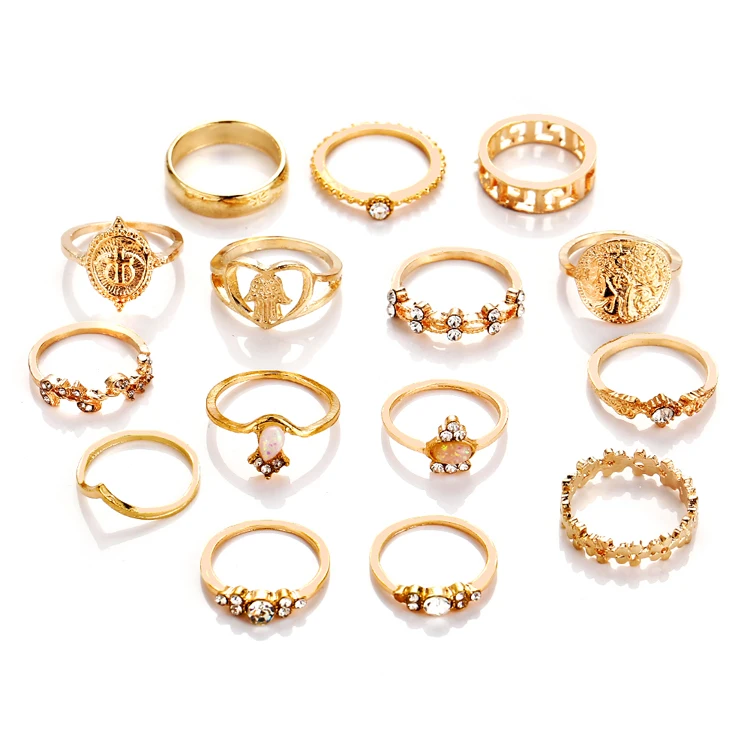 

New fashion 15 pieces / set of rings for women opal Rhinestone rings for women jewelry gifts, As shown in the figure