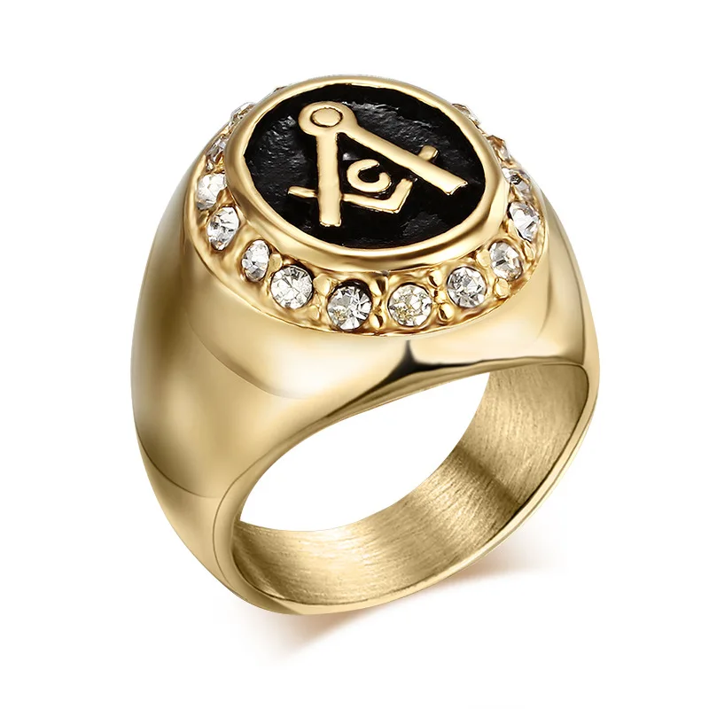 

2019Men's Vintage Ring Titanium Steel Gold Plated Masonic Ring Wholesale