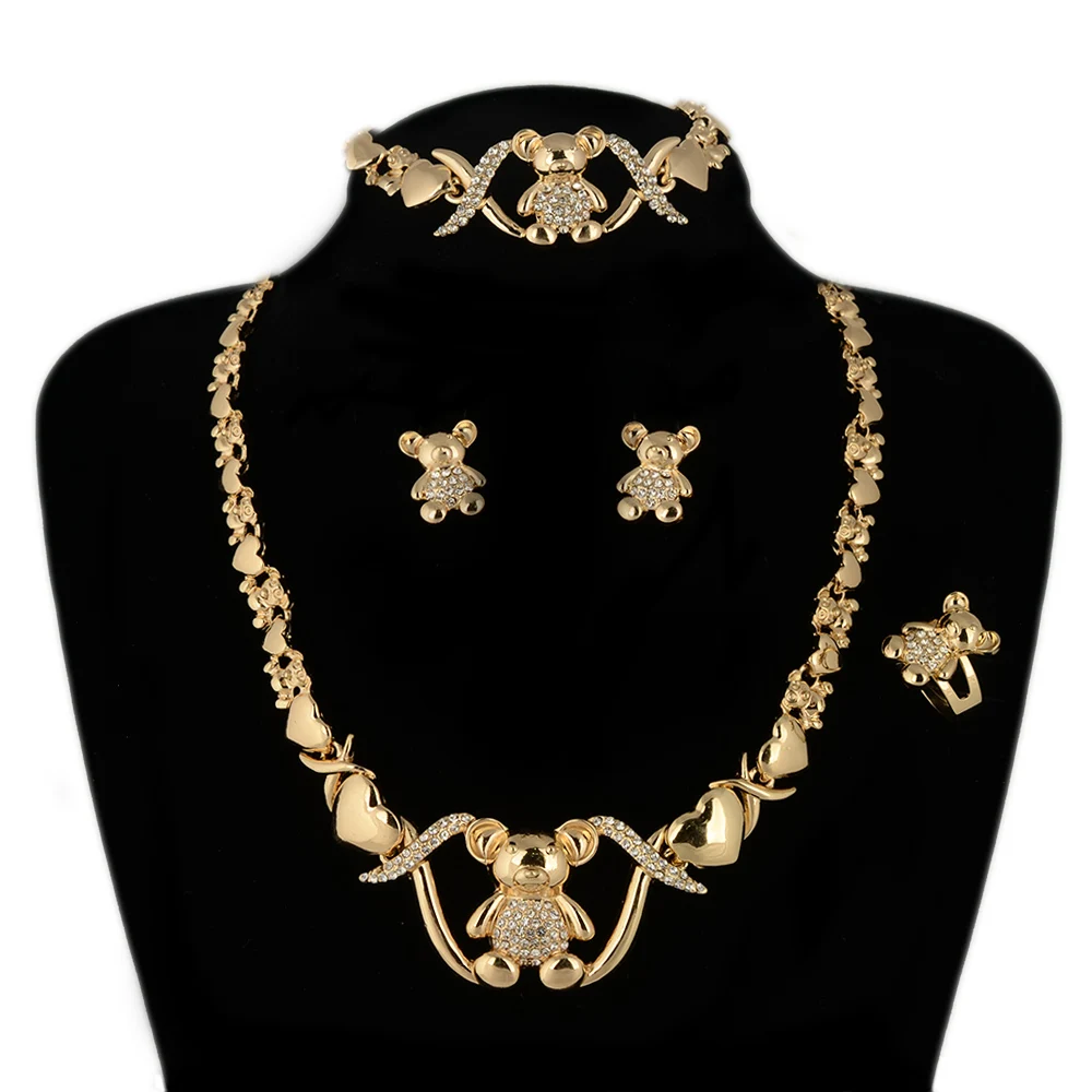 

BPOYB Best Sell Teddy Bear Hug Heart XOXO Necklace Set Ladies Earring Set 18K Gold Plated Dubai Brazilian Logos Wedding Jewelry