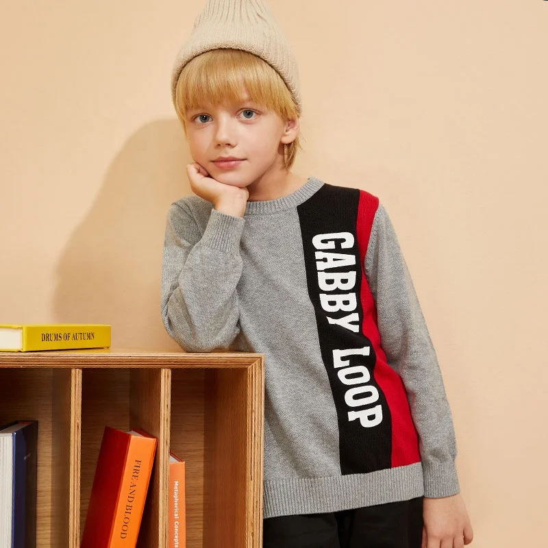 

Gabby Loop Kids Soft Autumn Long Sleeve Boys Crew Neck 100% Cotton Letter Intarsia Knit Sweater For Children Kids Sweater