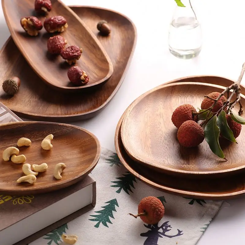 

Eco Friendly Different Size Round Shape Acacia Wood Plate Custom Wooden Plates For Food, Wood color