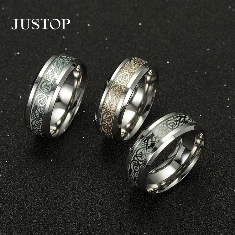 

Drop Shipping European And American Famous Titanium Steel Jewelry Luminous Dragon Fluorescent Ring