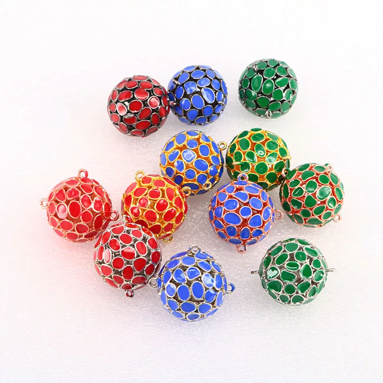 

CZ7989 Hot Sale Multicolor Chunky 18K Gold Plated Enamel Hollow Ball Jewelry Pendant Connector Charm