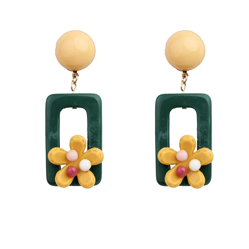 

Best Selling Statement Geometric Acrylic Drop Earrings Color Flower Rectangle Acrylic Pendant Earring
