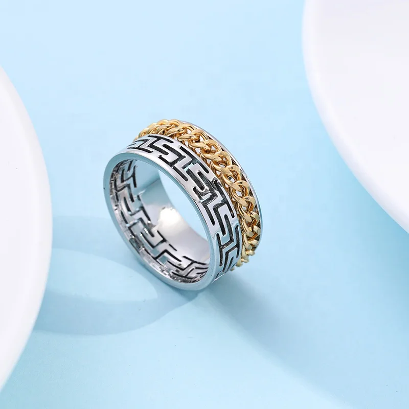 

Creative Great Wall pattern stainless steel jewelry titanium steel Chain ring
