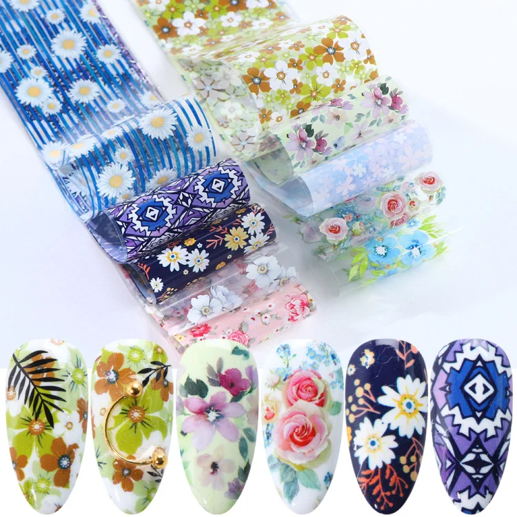 

10Pcs Sexy Glue Adhesive DIY Flower Nail Starry Sky Foils Chic Lace Bohemia Nail Polish Transfer Sticker, Picture