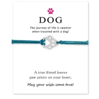 

Wish Card Bracelet Love Dog Paw Zinc Alloy Charm Adjustable Cord Bracelet