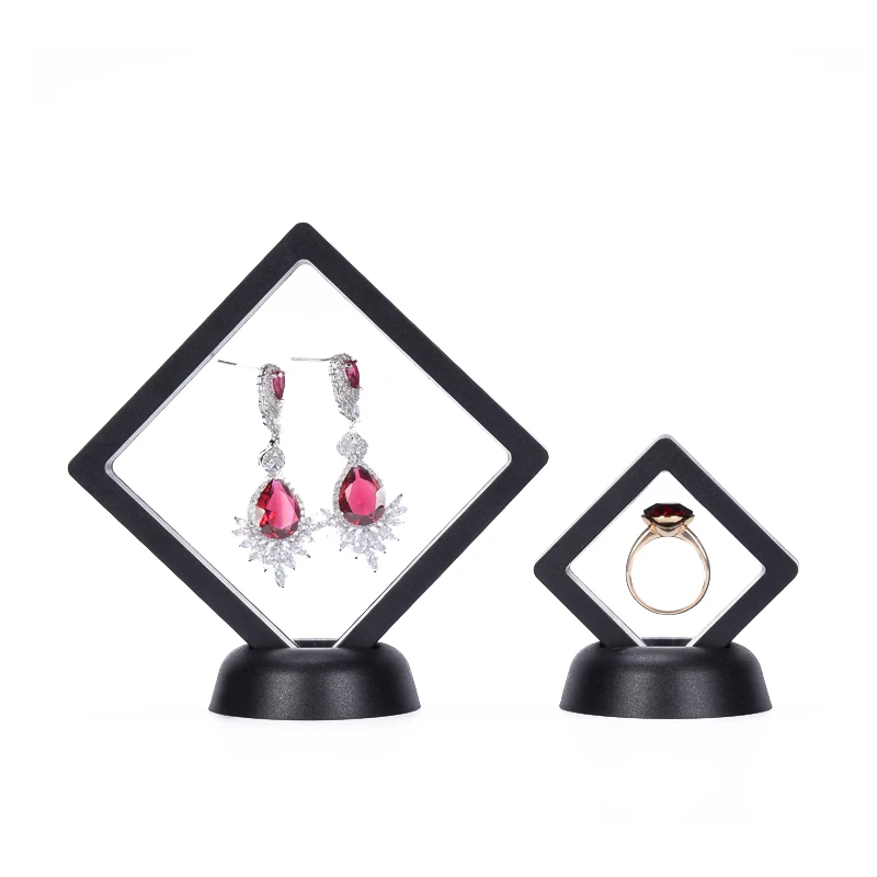 

Customize jewellery display organizer case black floating frame jewelry display holder