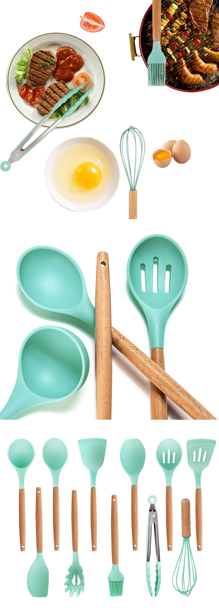 Customized Top Seller Silicone Stainless Steel Kitchen Utensil Sets