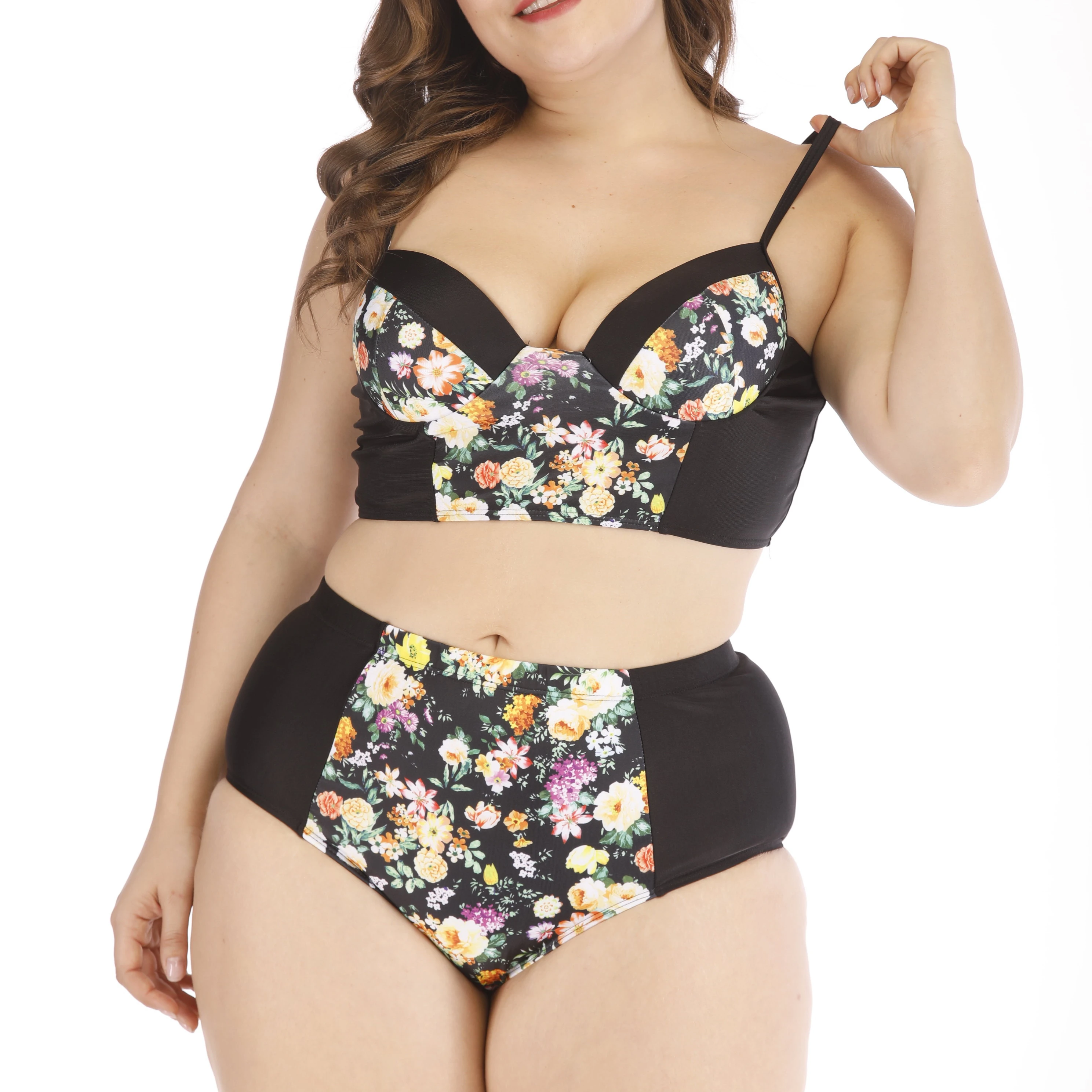 

Best Selling New Plus Size Bikini Swimming Suit Printing Stylish Sexy High Waist Quick Drying Clothes, As picture