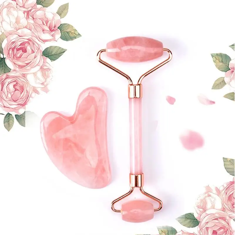 

Drop shipping handheld rose quartz jade roller gua sha beauty facial massage rose jade roller for face with box, Pink, green, purple, white, black, clear, etc