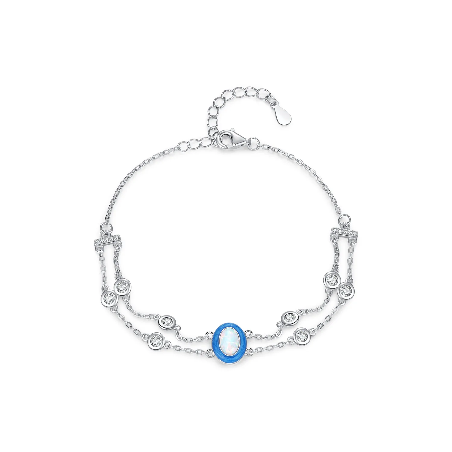 925 Sterling Silver Fine Chain Link Bracelet Exquisite Multi-Layer Gradient Color Enamel Opal Bracelet CZ Stackable Bracelet for