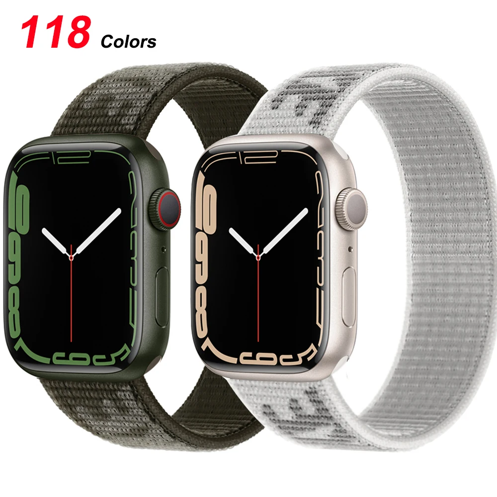 

for iWatch series 6 se 7 5 4 3 Band Nylon Sport Loop Replacement Strap 44mm 45mm 40mm 41mm Strap For Apple Watch Bands Nylon, Optional