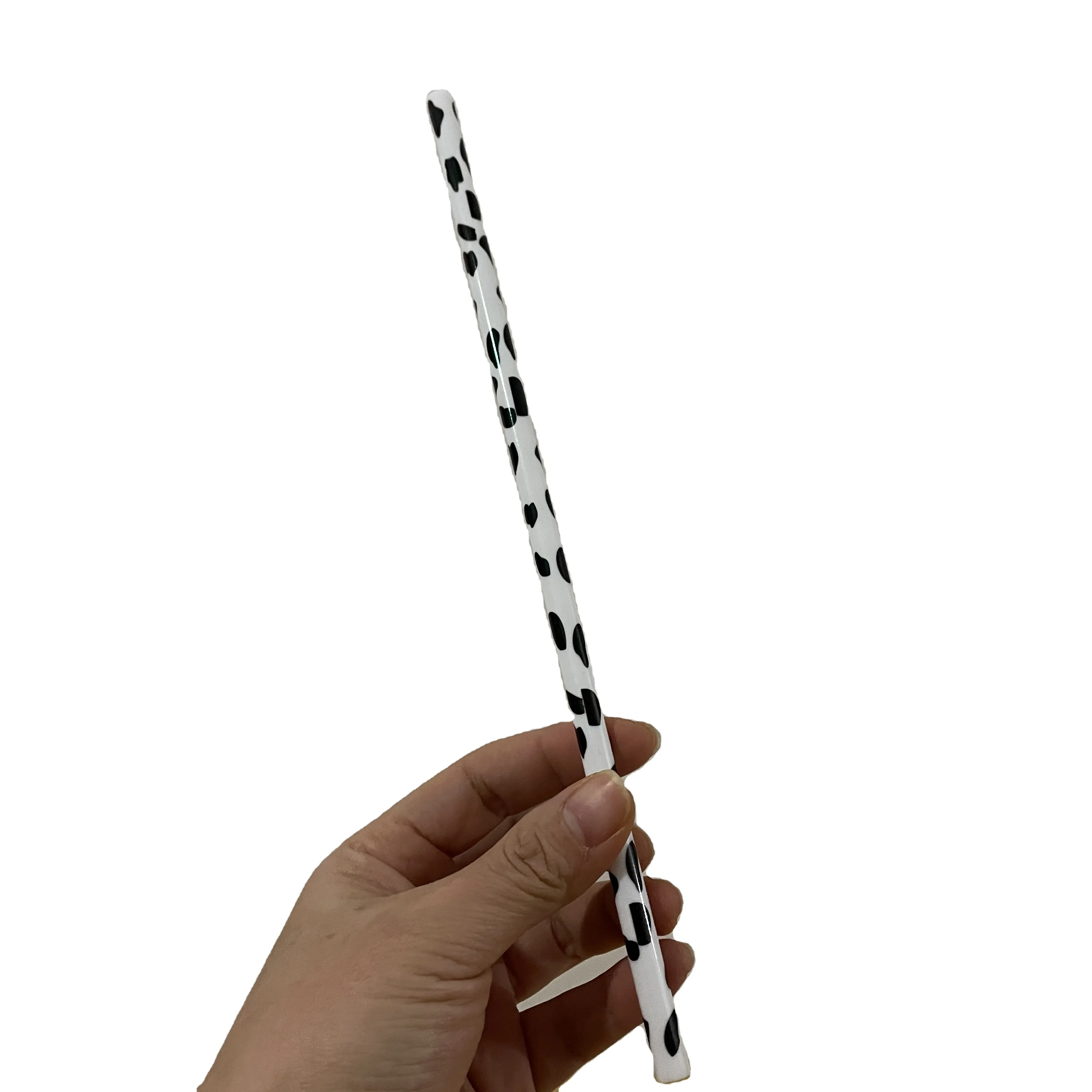 

custom Eco-friendly animal print plastic drinking straw PP Hard Plastic cow print reusable straws, Stainless steel color