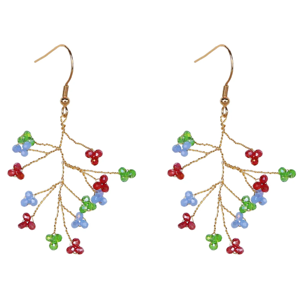 

Copper Wire Wrapped Faceted Crystal Beads Life Of Tree Dangle Hoop Earrings For Women Girl, Colors