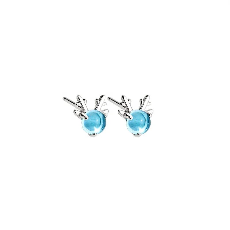 

2020 Christmas Gift For Girl Jewelry Blue Glass With 925 Sterling Silver Moose Earring