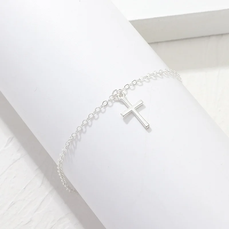 

Retro Simple Design Single Layer Cross Dangle Foot Chain Footwear Jewelry Cross Link Chain Anklet for Women