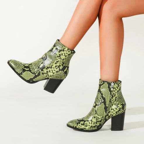 

Dropshipping ankle boots for women fashion boots woman 2021 block heel zip up high heel winter boots, Green, brown, grey, blue