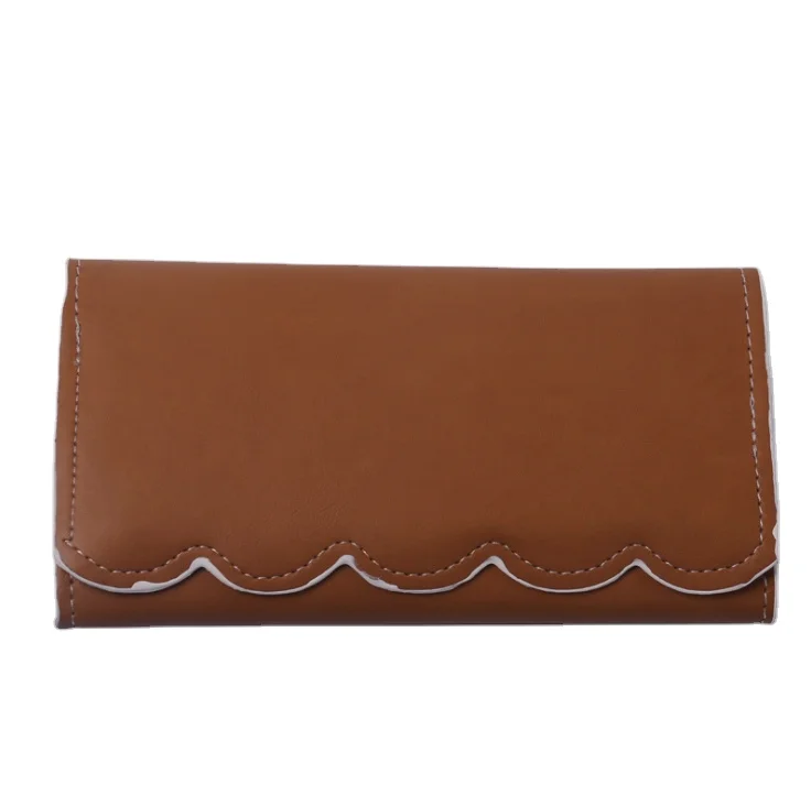 

PU Leather Scalloped Wallet Women PU Scalloped Long Clutch Wallet Free Shipping, As pics