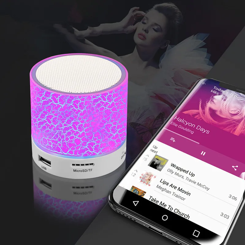 

Portable Mini Wireless BT Speaker A9 USB Stereo Sound Music Box Fashion Cheap LED Speaker, White black blue pink green