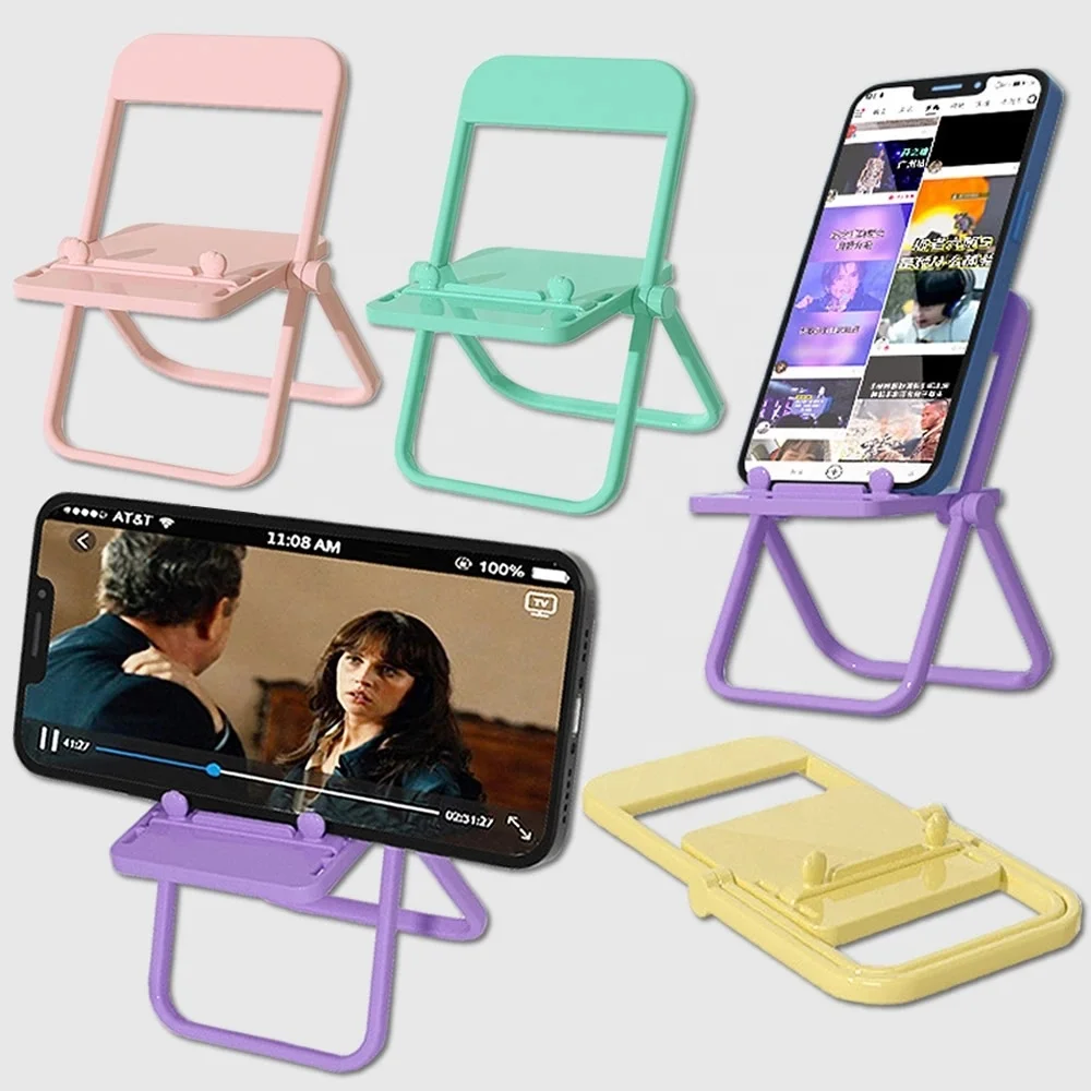 

Wholesale lazy Cute Colorful macaron Chair folding Mobile Phone Stand Holder Foldable desk Holders Stands For iPhone 12 13, Yellow, pink ,green, purple