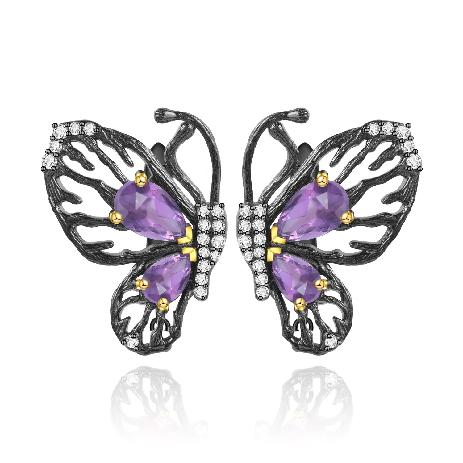 

Abiding Natural Amethyst Gemstone 925 Sterling Silver Trendy Clip On Animal Butterfly Earrings Women For Fine Jewelry