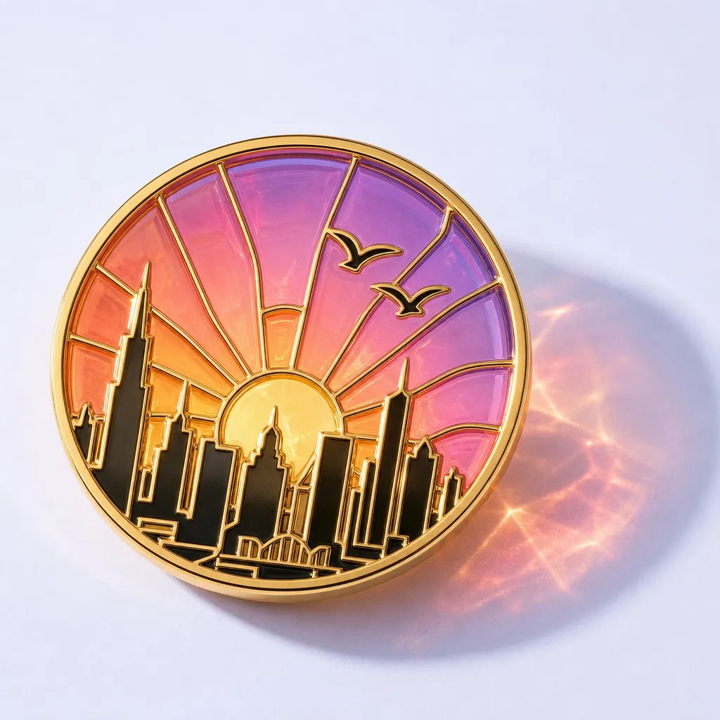 Sunrise Skyline and Flying Birds Pin