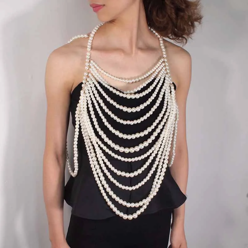 

A4239 Hot Selling Female Jewelry Multi-layer Pearl Necklace Body Chain