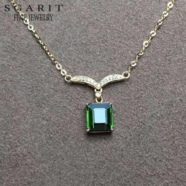 

hot sale minimalist gemstone jewelry choker 18k gold 1.5ct natural green tourmaline pendant necklace