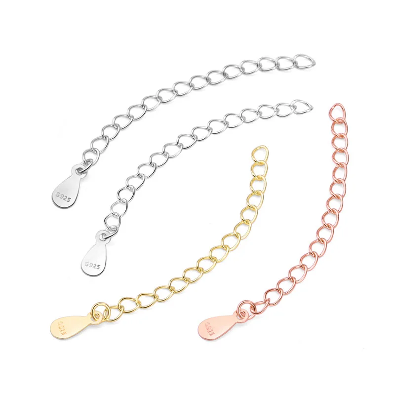

50mm 925 Sterling Silver Extension Chain With Water Heart Drop Bracelet Extension Tail Chain DIY Accessories For Jewelry Making, Picture shows