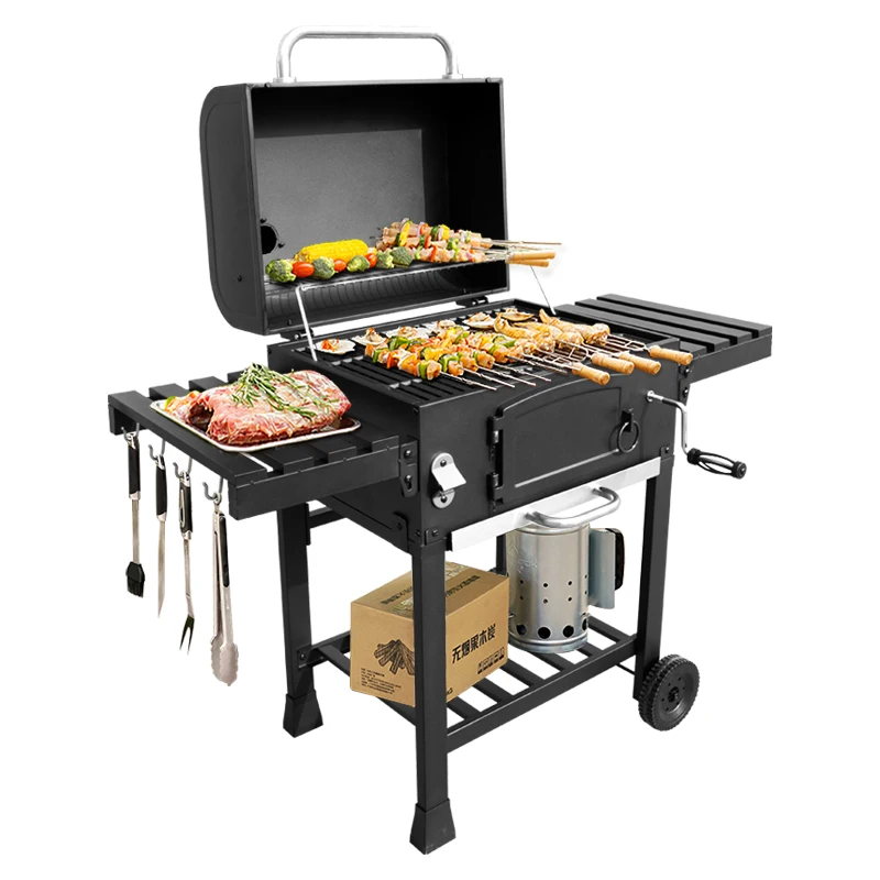 

Vertical Folding Trolley Charcoal BBQ Grills Smoker Set Manufacturer Outdoor Camping Skewer