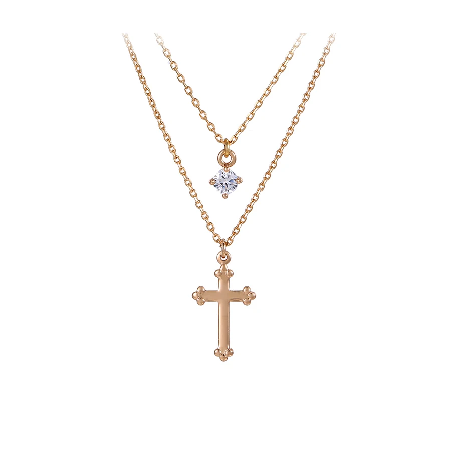 

Xuping Foreign Trade Department fashionable double chains necklace, magnet 18k gold cross pendant necklace jewelry for women, White