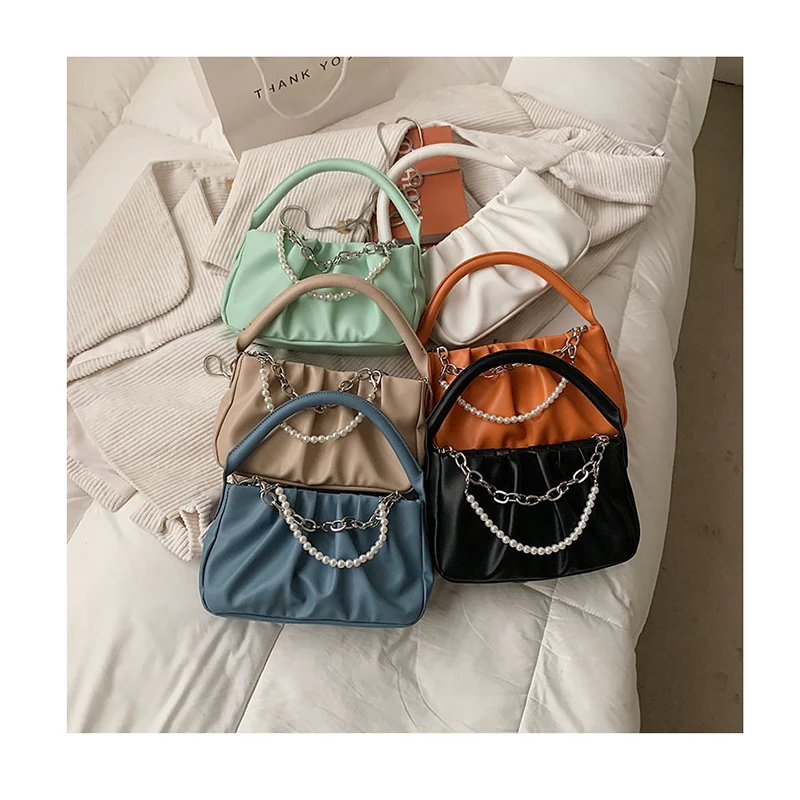 

Pleated Women Cloud Hand Bag Designer Luxury Handbags Women Pearls Chains Shoulder Bags Female Top-handle Fashion Brand Tote