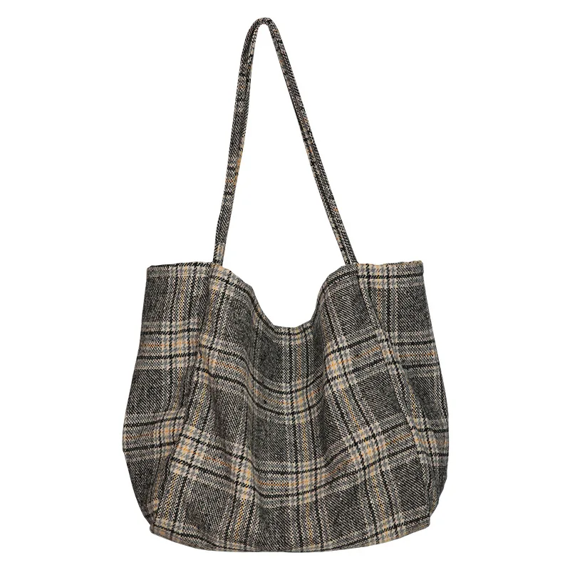 

Simple large volume woollen plaid shoulder bag for women retro versatile tote shopping bag custom designer handbags, Customized color