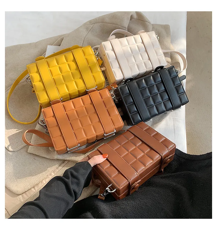

2021 New Fashion Ladies Handbag Luxury Diamond Lattice Pure Color Casual box bag PU Leather shoulder bags for women