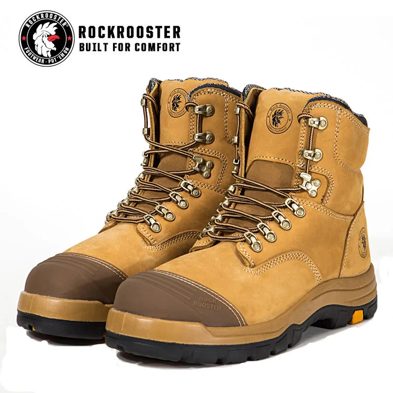 

Rockrooster AK series Men's Work Boots AK232 With High Ankle And Laces Men's Nubuck Genuine Leather Safety Shoes AK232, Orange(wheat nubuck leather)