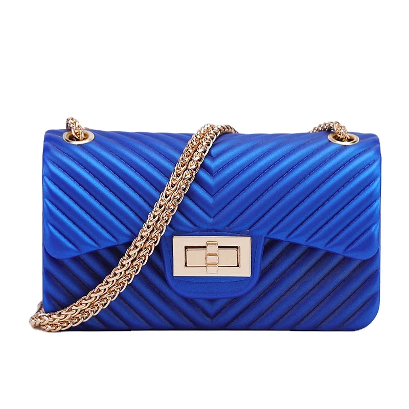 

New fashion arrival sapphire blue mini purse PVC jelly chain bag versatile women's single shoulder and cross body handbag