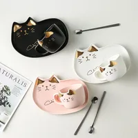 

Cute Cat Ceramic Cup with Tray Set Porcelain Breakfast Set Coffee Mug with Dessert Plate Set