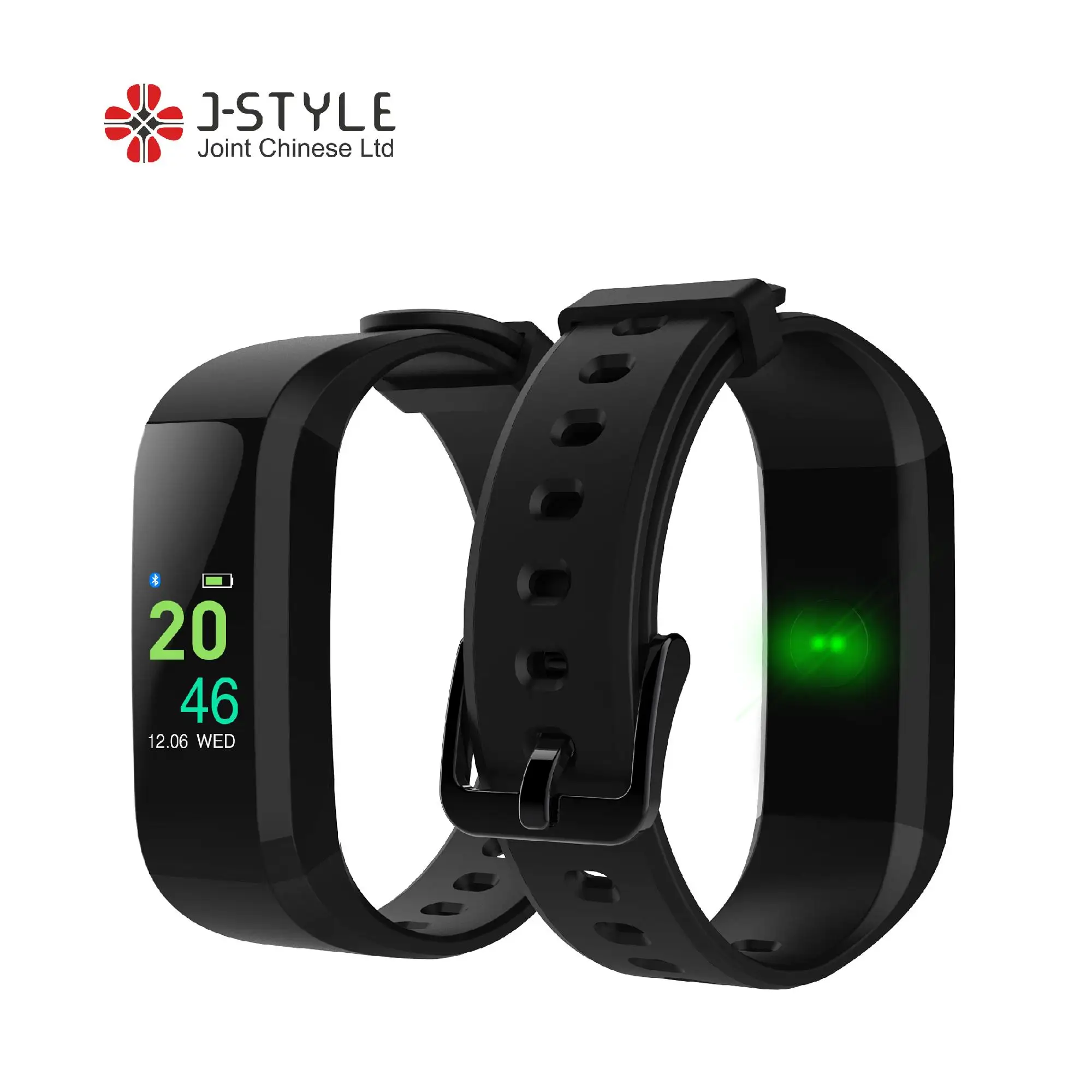 

J-Style 1810 CE RoHS approved 0.96 inch smart bracelet dynamic heart rate monitor with sedentary reminder, Black, red, slate, or oem color