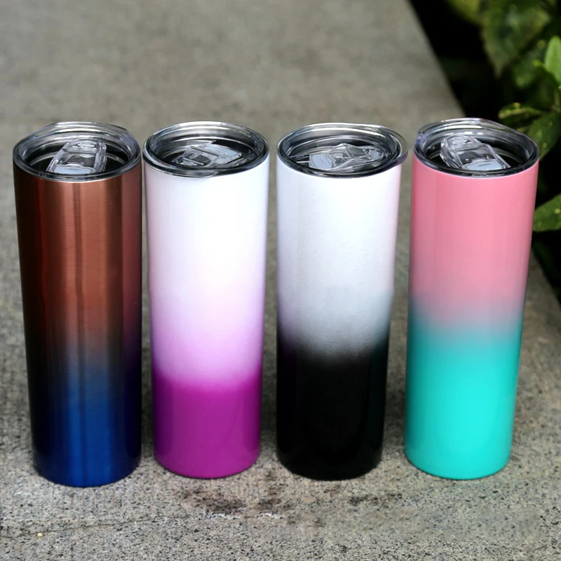 

A3718 Custom 20oz Stainless Steel Thermal Cups Stretch Liner Straw Tumber Gradient Plating Straight Cup With Sealing Cover, 7 gradient colors