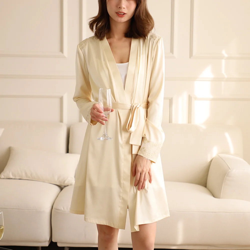 

Beta original design kimono robe sexy nighty for honeymoon woman night gown oem sleepwear lace pyjamas bride satin robe, Customized color