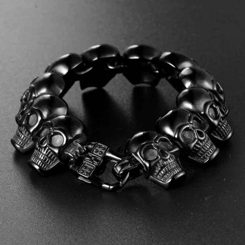新奇枪黑电镀不锈钢首饰男士骷髅手镯