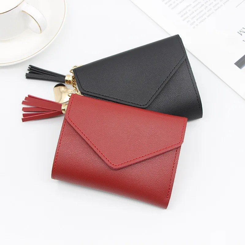 

Simple Solid Color Tassel Notecase Women Wallets Purse Change Leather Mini Wallet Card Holder
