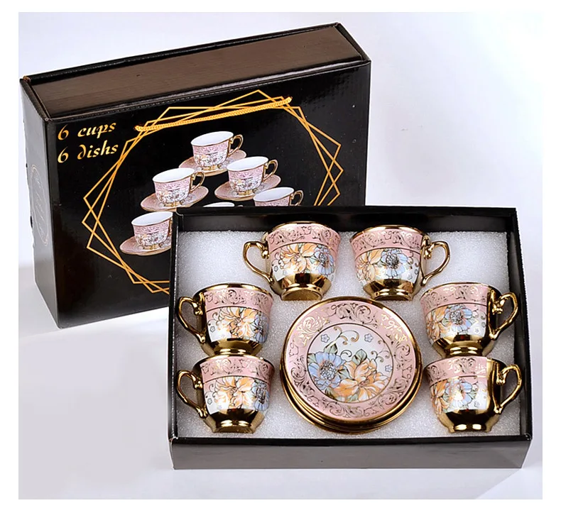 

European Plating Promotional Porcelain Coffee Mug Electroplated Ceramic Tea Espressond Saucer Cup Sets A Wholesale 50ml