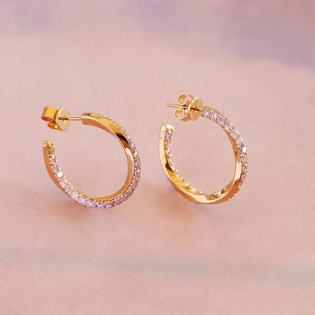 

New design 18k gold plated 925 Sterling Silver purple zircon bling hoop earrings women girls, Picture