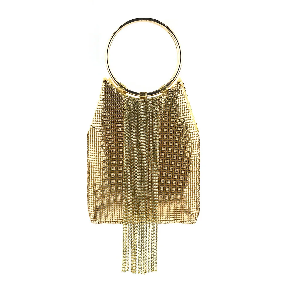 

Luxury New Fashion Evening Bag Aluminum Slice Tassel Diamond Ring Bag Ladies Designer Handbags for Women
